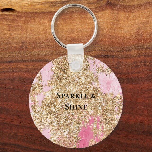Girly Pink Gold Glitter  Key Ring (Front)