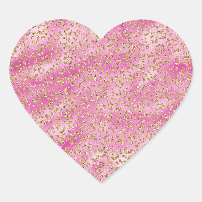 Girly Pink Gold Glitter Leopard Print Heart Sticker (Front)
