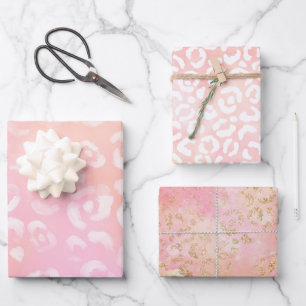 Girly Pink Gold Glitter Leopard Print      Wrapping Paper Sheet
