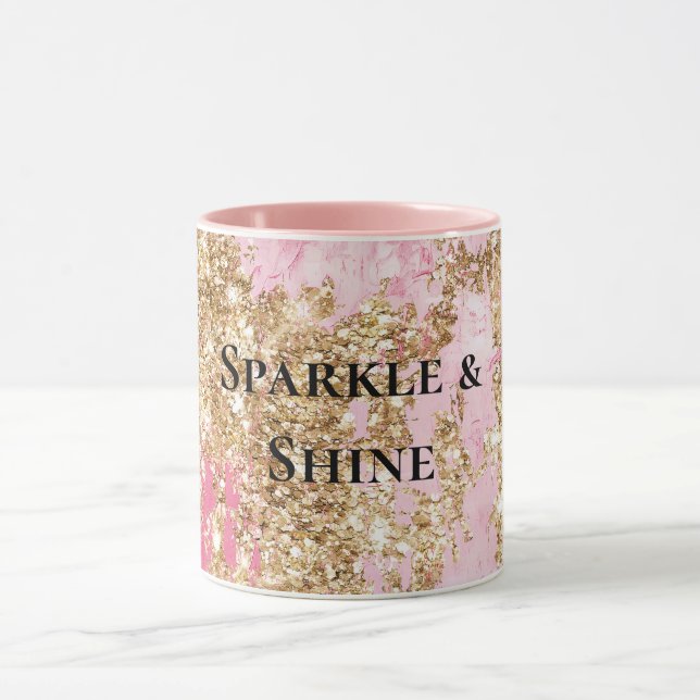 Girly Pink Gold Glitter  Mug (Center)
