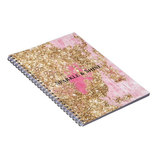 Girly Pink Gold Glitter   Notebook (Right Side)