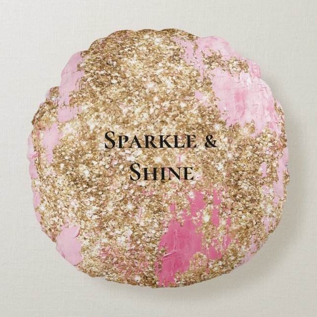 Girly Pink Gold Glitter   Round Cushion (Front)