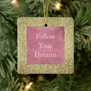 Girly Pink Gold Glitter Sparkle Glitz Ceramic Ornament