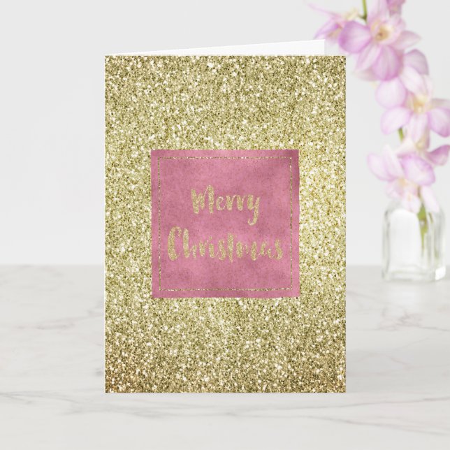 Girly Pink Gold Glitter Sparkle Glitz Christmas Card (Orchid)