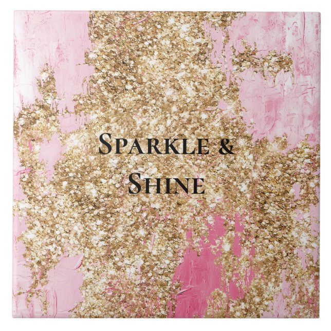 Girly Pink Gold Glitter  Tile (Front)