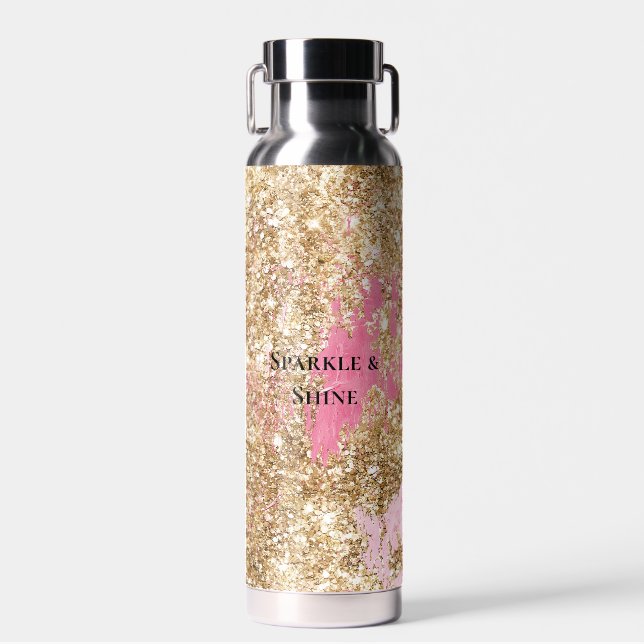 Girly Pink Gold Glitter  Water Bottle (Front)