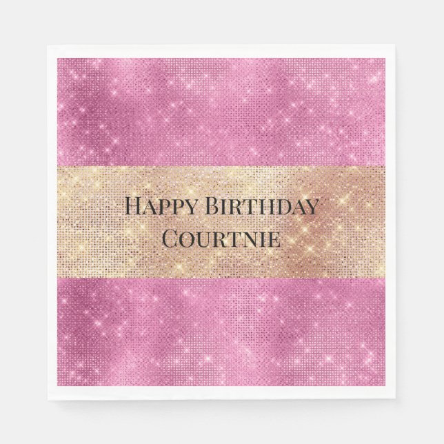 Girly Pink Gold Glitzy Sparkle Napkin (Front)