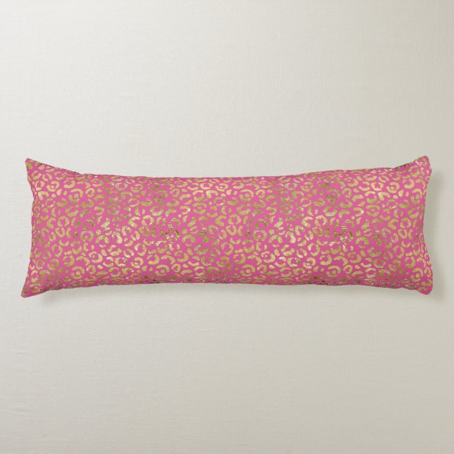 Girly Pink Gold Leopard Print Body Cushion (Front)