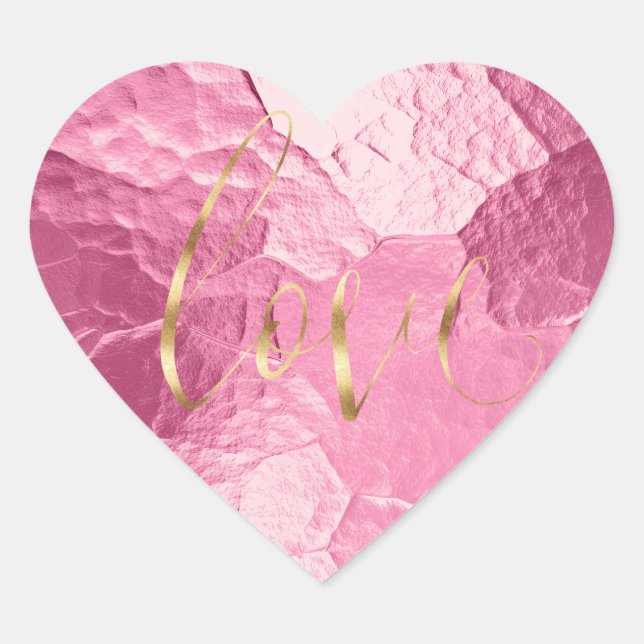 Girly Pink Gold Love Heart Sticker (Front)