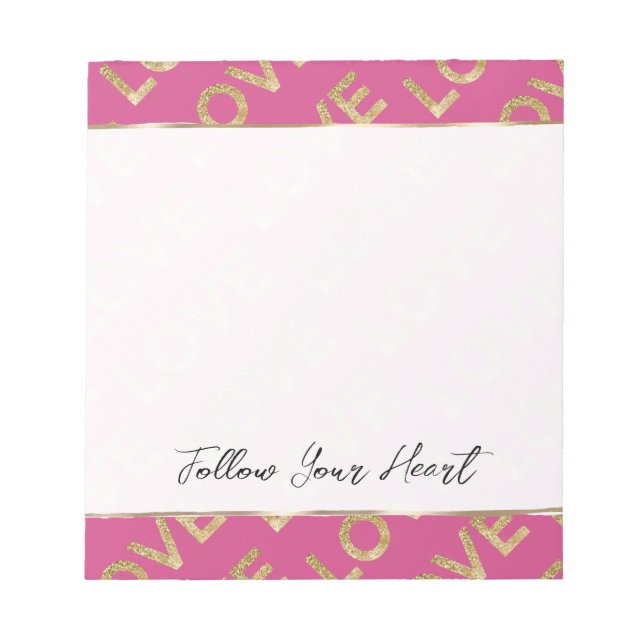 Girly Pink Gold Love Notepad (Front)