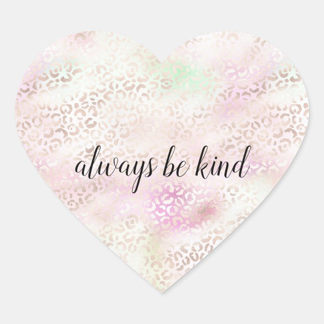 Girly Pink Gold Mint Glam Leopard Print Heart Sticker (Front)