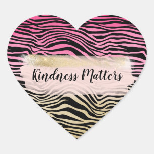 Girly Pink Gold Ombre Watercolor Black Zebra Print Heart Sticker
