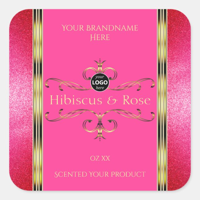 Girly Pink Gold Product Label Glitter Borders Logo (Front)