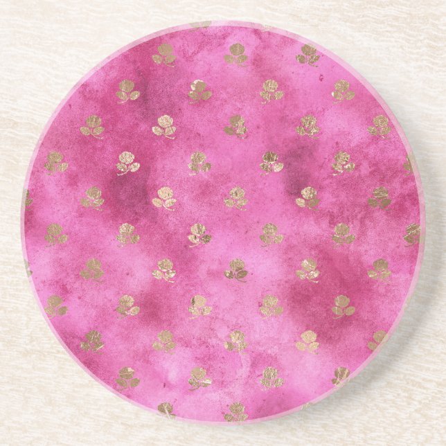 Girly Pink Gold Roses Coaster (Front)