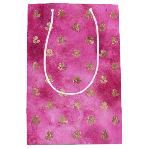 Girly Pink Gold Roses Medium Gift Bag