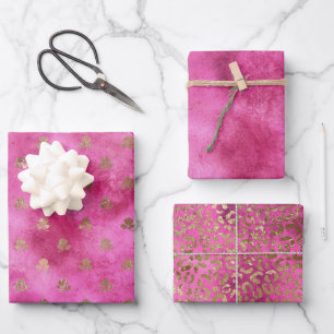 Girly Pink Gold Roses Wrapping Paper Sheet