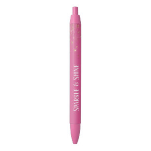 Girly Pink Gold Sparkle Confetti Black Ink Pen