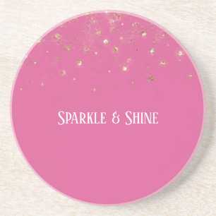Girly Pink Gold Sparkle Confetti Coaster