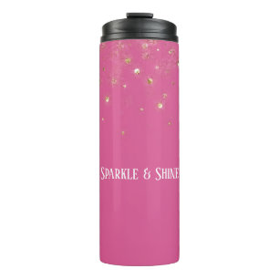 Girly Pink Gold Sparkle Confetti Thermal Tumbler