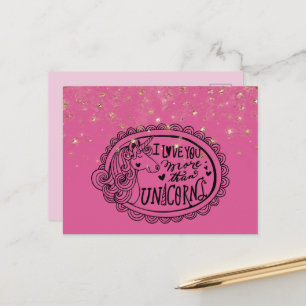 Girly Pink Gold Sparkle Confetti Unicorns Love Postcard