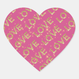 Girly Pink Gold Sparkle Love Heart Sticker