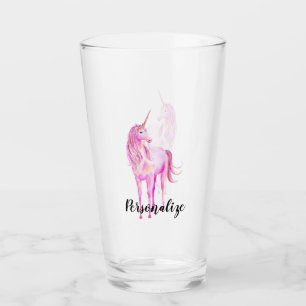 Girly Pink Gold Unicorn Personalised Glass