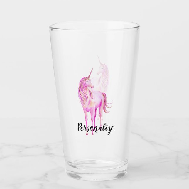 Girly Pink Gold Unicorn Personalised Glass (Front)