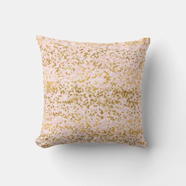 Girly Pink Gold White Confetti Cushion (Front)