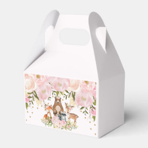 Girly Pink Gold Woodland Animals Birthday Party Favour Box