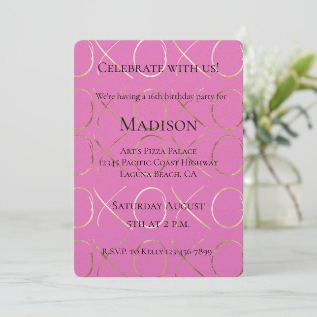 Girly Pink Gold XOXO Invitation (Standing Front)