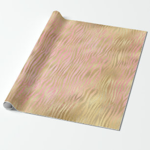 Girly Pink Gold Zebra Stripes Wrapping Paper