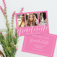 Girly Pink Graduate Script 3-Photo Graduation