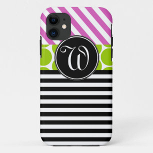 GIRLY PINK GREEN BLACK STRIPES iPHONE 5 CASE
