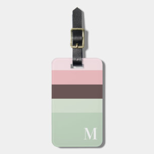 Girly Pink, Green Brown Striped Monogram Luggage Tag