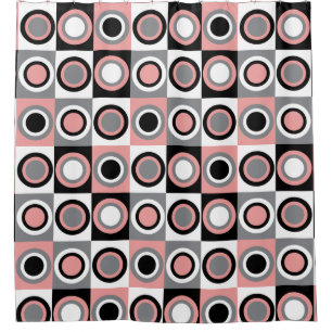 Girly Pink Grey Black White Circle Pattern Shower Curtain
