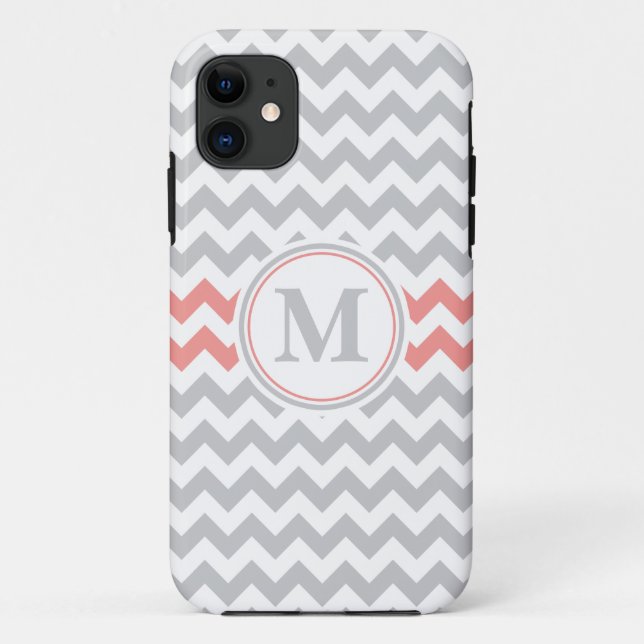 Girly Pink Grey Chevron Pattern with Monogram Case-Mate iPhone Case (Back)