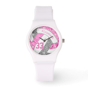 girly pink grey custom sports volleyball watch