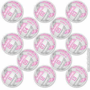 girly pink grey volleyball player names set of 13