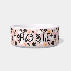 Girly Pink Halloween Ghost Pattern Dog Bowl
