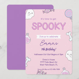 Girly Pink Halloween Kids birthday Invitation 
