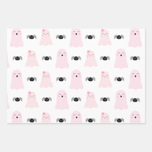 Girly Pink Halloween Monsters Childish Whimsical  Wrapping Paper Sheet