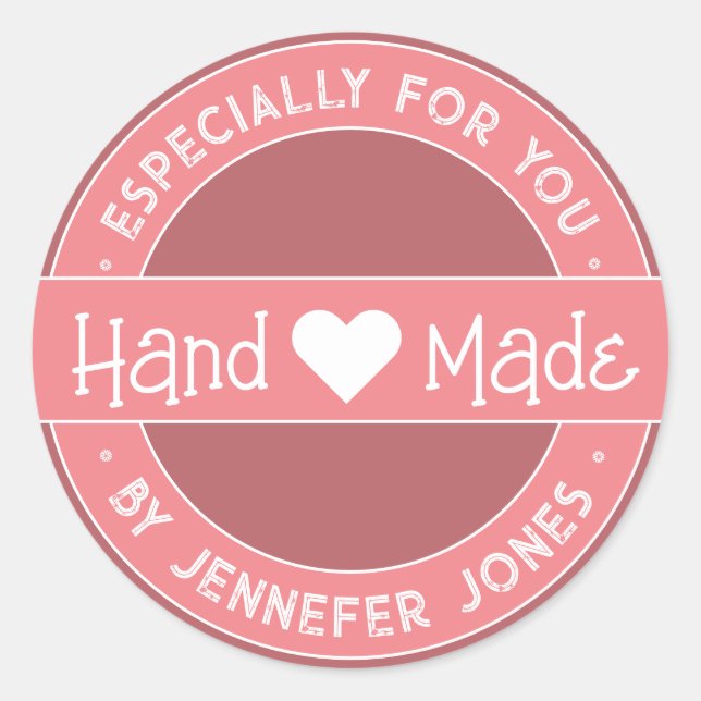 Girly Pink Handmade With Love Especially For You Classic Round Sticker (Front)
