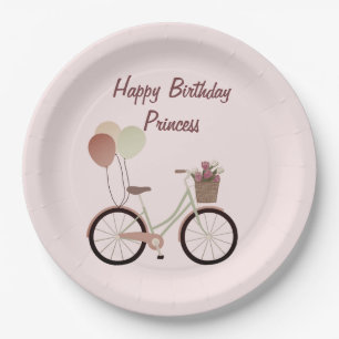 Girly Pink Happy Birthday Princess Bike Balloons   Paper Plate
