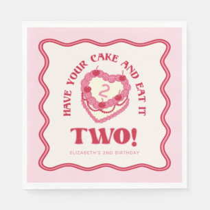 Girly Pink Have Your Cake and Eat It Two Birthday Napkin