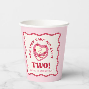 Girly Pink Have Your Cake and Eat It Two Birthday Paper Cups