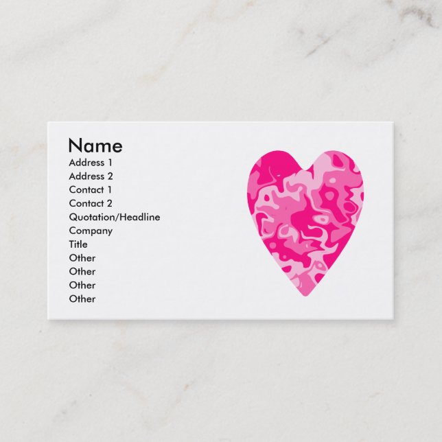 Girly pink heart business or calling cards (Front)