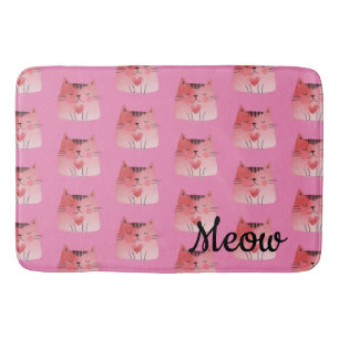Girly Pink Heart Cats  Bath Mat