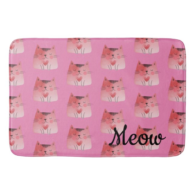 Girly Pink Heart Cats  Bath Mat (Front)