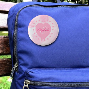 Girly Pink Heart Chic Monogram Initial Letter 7.5 Cm Round Badge