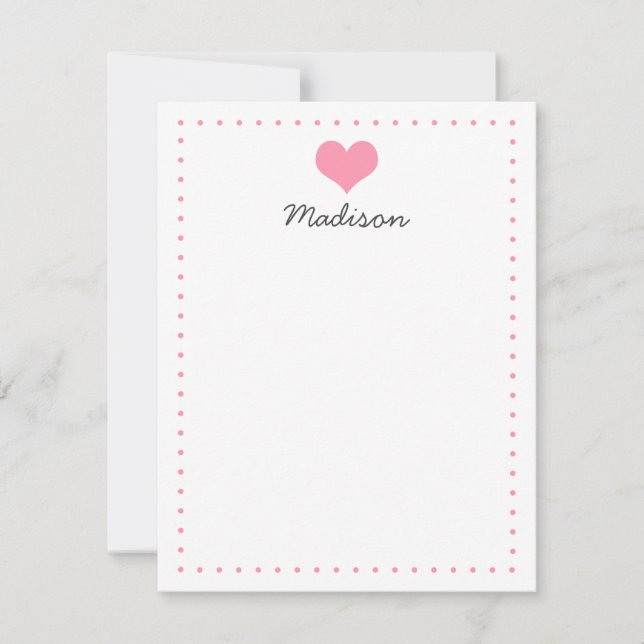 Girly Pink Heart Personalised Stationery Invitation (Front)
